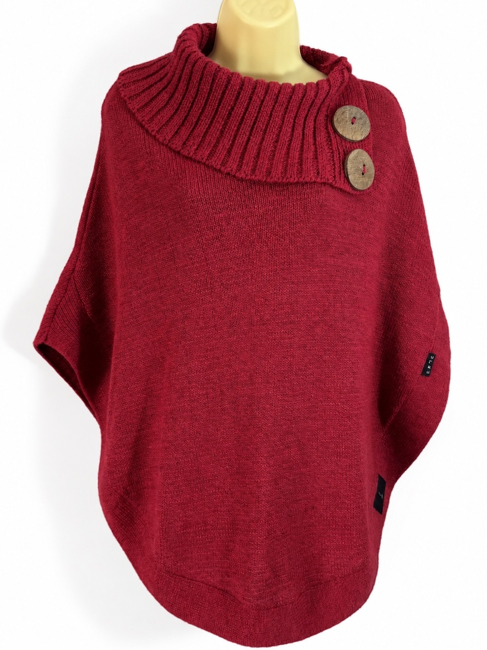 Urku Alpaca Blend Two-Button Poncho Cape Sweater Red One Size XS-XL